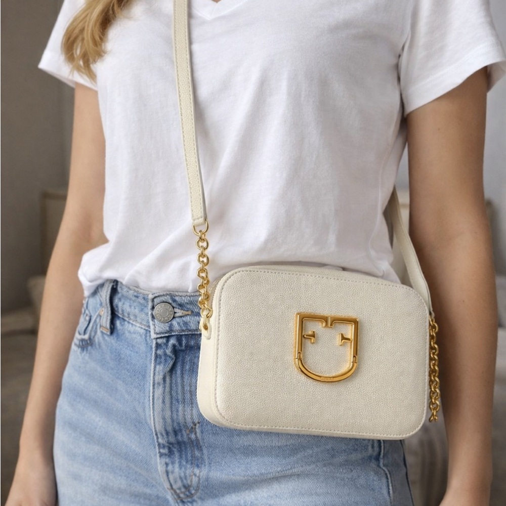 Furla Cream Crossbody Bag with Gold Chain